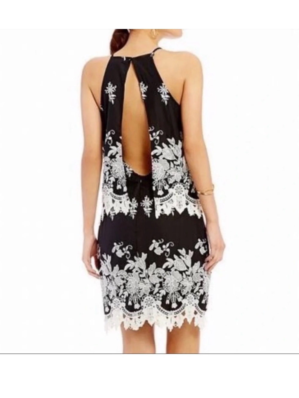 Gianni Bini Black Mini Dress with White Floral Lace